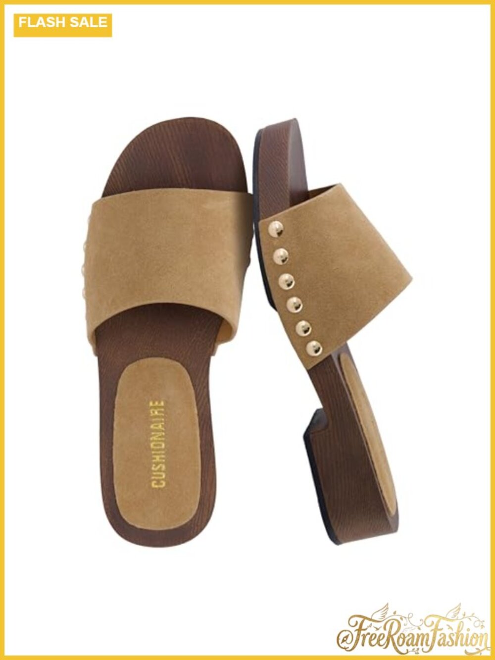 Genuine Suede Slide Sandal, Slip On Low Block Heel with Stud Accents